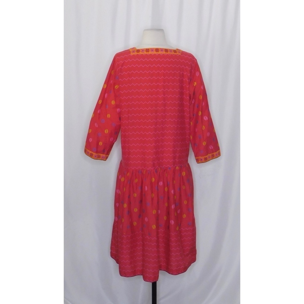 GUDRUN SJODEN Colorful Cotton Silk Dropwaist Dress Coffee Bean Print Floral‎ XS - Picture 7 of 11